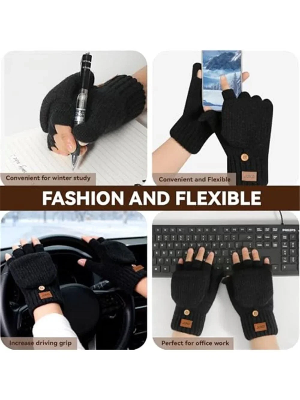 2 Pairs Unisex Winter Mittens Fingerless Gloves Upgraded Warm and Soft Thermal